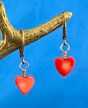 Load image into Gallery viewer, Red Coral Heart Earrings
